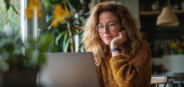 Vrouw glimlachend achter laptop